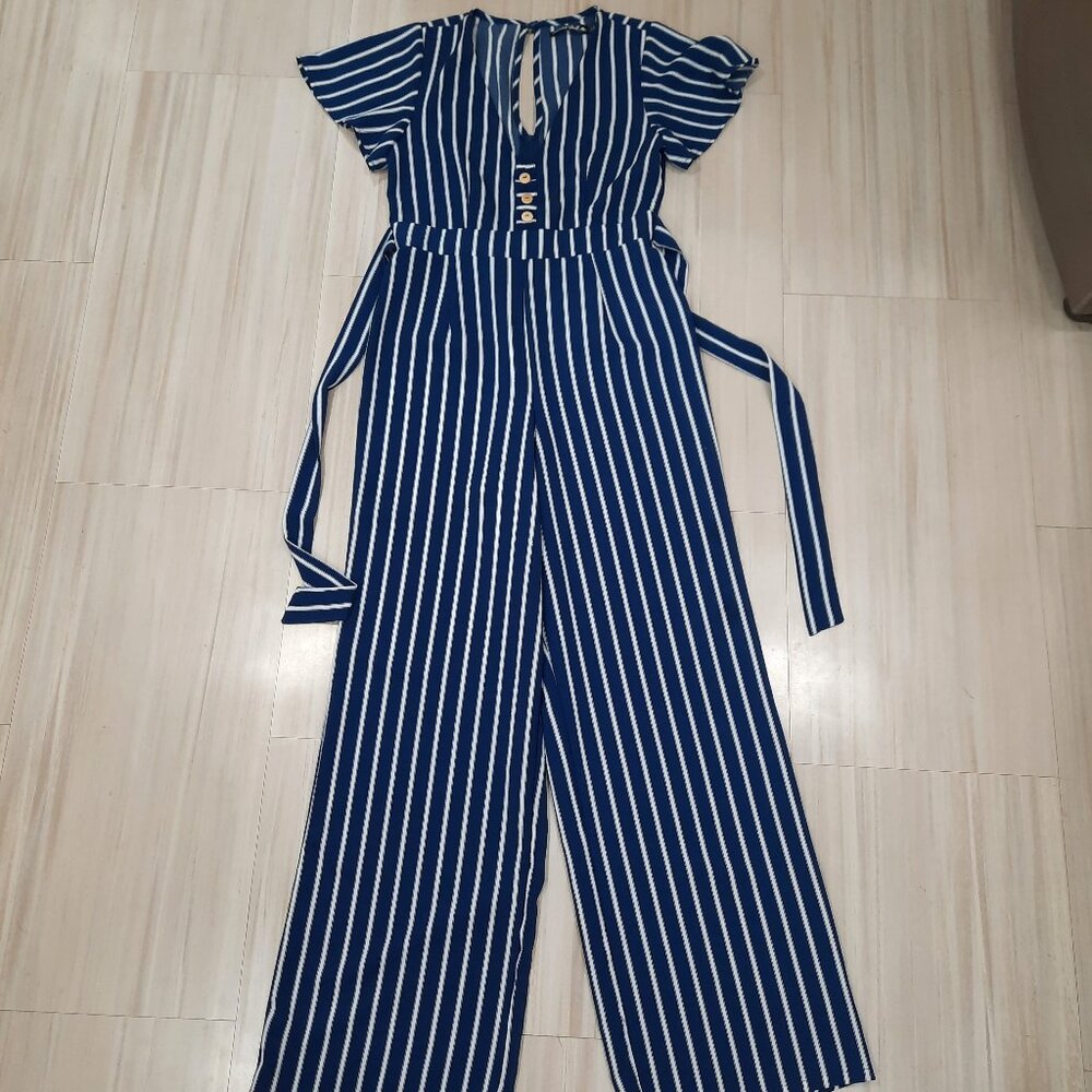 Blue striped wide leg jumpsuit - Crystal Doll brand - Picture 2 of 7